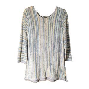 J Jill Womens L Confetti Beachy Artsy Pastel Boho Cotton Blend Sweater